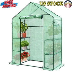 Portable Mini Walk-In Greenhouse W/ Shelves Windows Heavy-duty Steel Frame New - Picture 1 of 7
