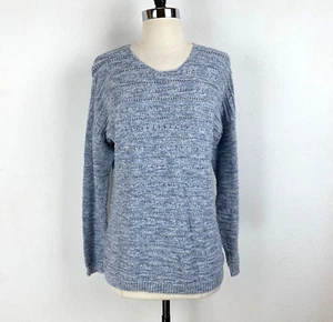 Leo & Nicole Knit Sweater Large Blue Textured Pullover Scoop Neck Preppy School - Picture 1 of 9