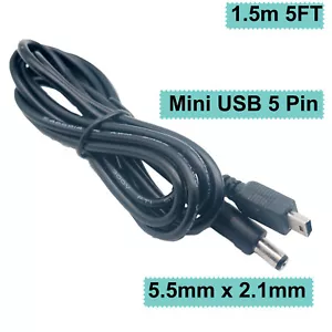 DC Power Supply 5.5mm x 2.1mm Male To Mini 5 Pin Male Plug Charging Cable 22AWG - Picture 1 of 9