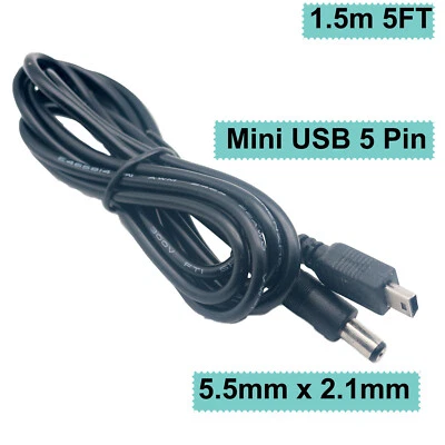 DC Power Supply 5.5mm x 2.1mm Male To Mini 5 Pin Male Plug Charging Cable 22AWG - Image 1 of 4