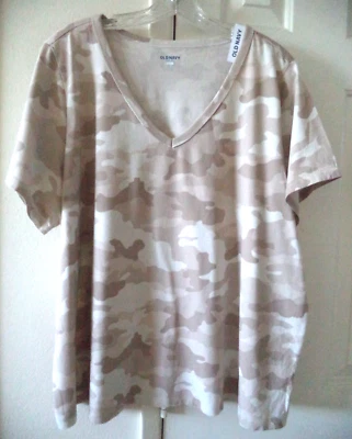 更新颜色迷彩棕褐色 Ecru Sand 卡其色柔软棕色 V 领 T 恤 XL 1X 16 18 XL — 第 1/4 张图片