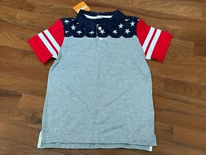NWT Gymboree Boys Gray Colorblock Americana Flag Polo Shirt Size 8