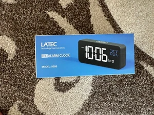 LATEC Digital Alarm Clock with Big LED Temperature Display, Black - Picture 1 of 2