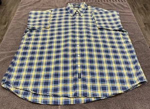 Gant New Haven Oxford Shirt Mens XXLT Short Sleeve Plaid Blue Yellow - Picture 1 of 14