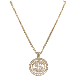 Urban Classics Dollar Diamond Necklace Chain Link Chain Gold Colour Necklace - Picture 1 of 8