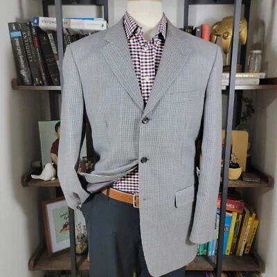 Abrigo deportivo Jones New York para hombre tres botones gris pata de gallo seda lana talla 40L Foto 1 de 4
