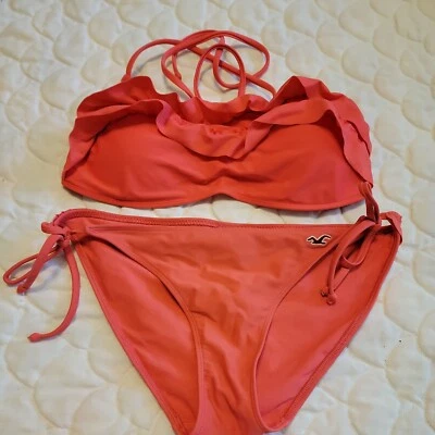 Traje de baño bikini Hollister 2 piezas coral talla superior M inferior L Foto 1 de 4