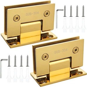 SHUESS 2 Pack 90 Degree Glass Door Hinges Frameless Heavy Duty Stainless Gold - Picture 1 of 7