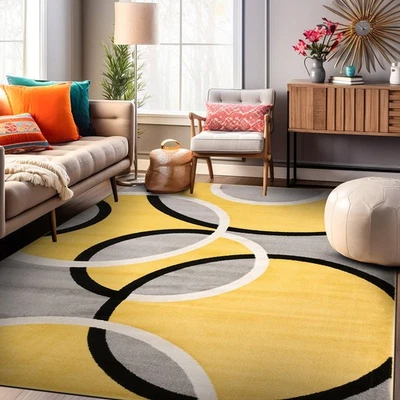 Rugshop Area Rug Modern Abstract Circles Carpet E Sale Rugs Yellow Rugs 3x5 Rug - Image 1 of 4