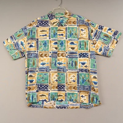Camisa Hawaiana Kahala Para Hombres 2XL Verde Dorado Algodón Estampado de Peces Campamento Foto 1 de 4