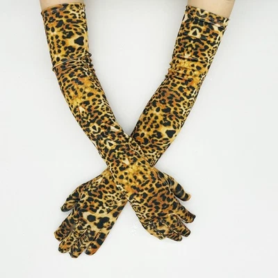 Damen Leopardenmuster Samt Lange Handschuhe Opera Kostüm Handschuh Abend Party - Bild 1 von 4