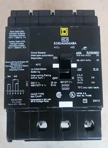 Square D EDB34040AABA 40 Amp 480 Volt 3 Pole Bolt-On Circuit Breaker NT  - Picture 1 of 4