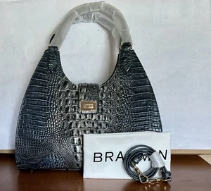 BRAHMIN LARGE ADRIAN Twilight Blue Ombré Melbourne Genuine Leather Satchel NWT - Picture 1 of 15