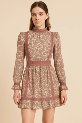 Mini Vestido Rosa Floral Talla 4 Manga Larga Cottagecore Coqueta Romántico Campesino Foto 1 de 4