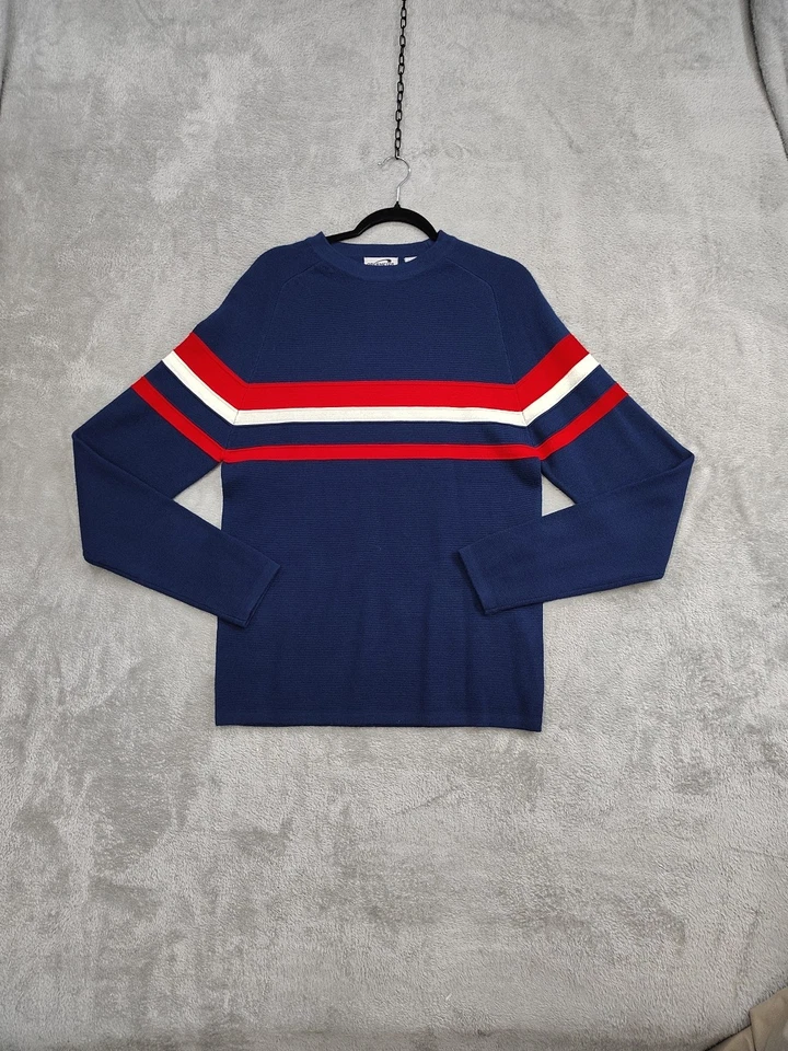Suéter Obermeyer Para Hombres Talla M Azul Marino Mezcla de Lana a Rayas Cuello Redondo Tejido Gofre Esquí Foto 1 de 4