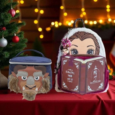 Loungefly DisneyWinter BelleBookMiniMochila Beauty&theBeast Estojo de Trem de Veludo! - Imagem 1 de 4