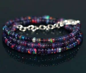 Collar de piedras preciosas de ópalo Welo con cuentas de ópalo etíope natural de plata de ley 925 16" - Imagen 1 de 4