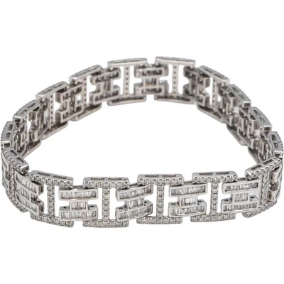 18k White Gold Round & Baguette Cut Diamond Fancy Link Bracelet 4.11CT - Image 1 of 4