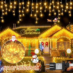 10/20/30M LED Lichterkette Eisregen Weihnachtsbeleuchtung Eiszapfen Außen Deko - Bild 1 von 20