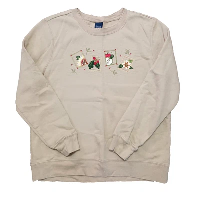 VTG Basic Editions Tan Floral Embroidered Grannycore Crew Pullover Sweatshirt - Image 1 of 4