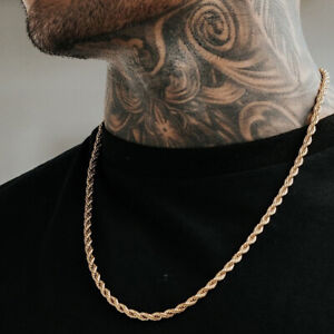 Twisted Long Chain Rope Necklace Gold Filled HipHop Jewelry Mens Womens 24 Inch