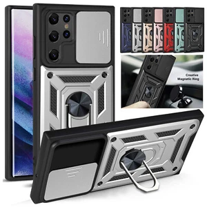 Pour Samsung S25 S24 Ultra S23 S22 S21+ Coque Support Anneau Antichoc Caméra Slide - Photo 1 sur 19
