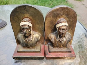 Antique Armor Bronze Figural Statue Sculpture Bust Dante Alighieri Bookends Pair - Picture 1 of 10
