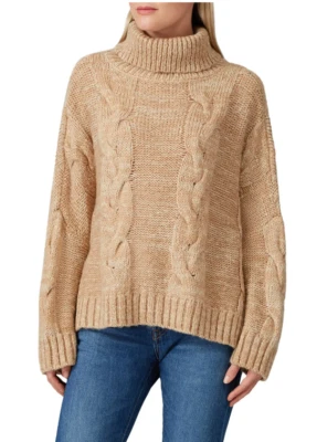 J.O.A. Suéter de cuello alto tejido con cable grueso jaspeado tostado talla mediana neutro Foto 1 de 4