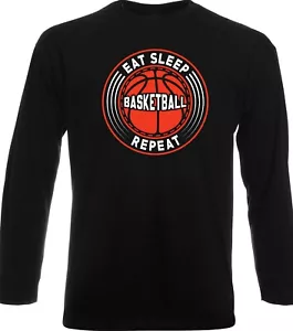 Camiseta Hombre Manga Larga Baloncesto Comer Dormir Repetir Regalo Amante de los Deportes - Imagen 1 de 3