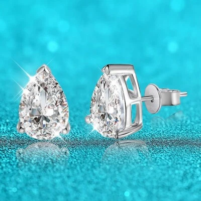 1-4ct Pear Cut Moissanite Stud Earrings 925 Sterling Silver 18K Gold Plated GRA - Image 1 of 4