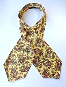 Vintage TOOTAL Black Label 1950s 1960s Cravat Ascot Yellow Claret Paisley Design - Picture 1 of 8