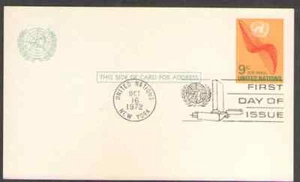 UN. UXC8. 9c. UN emblem & Stylized Wing. Air Postal Card FDC. 1972 - Picture 1 of 1