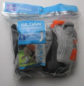 New Boys Size S 6-9.5 Shoe Size Gildan 6 Pair Crew Socks - Picture 1 of 2