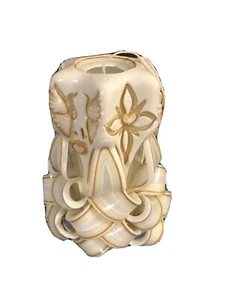 Handgeschnitzte Kerze Blumen&Schwäne Gold & Weiß 8" Wohndeko Kerze Handarbeit - Bild 1 von 3