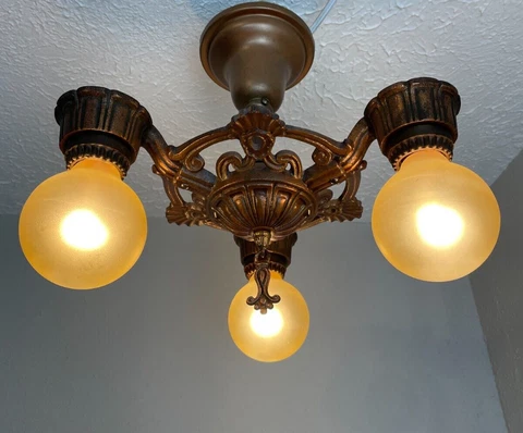 1930s Cast Iron 3 Light simi- Flush Mount Light Fixture Cover