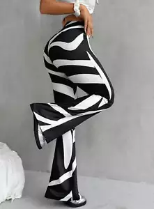 Fashion Women's Sexy Bell Bottom Pants with Fashionable Printed High Waist - Picture 1 of 6