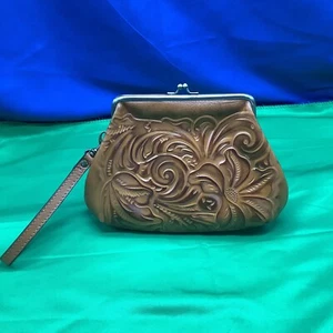 Patricia Nash Floral Rose Tooled Leather Purse Handbag Bag Brown Vtg - Picture 1 of 7