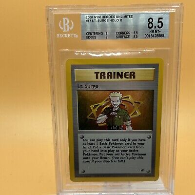 Lt. Surge 17/132 Gym Heroes Unlimited Holo Trainer Pokemon BGS 8.5 NM MT+