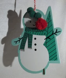 Snowman Metal Christmas Ornament Pom Pom Hat Place & Time 5.5" O1085 - Picture 1 of 6