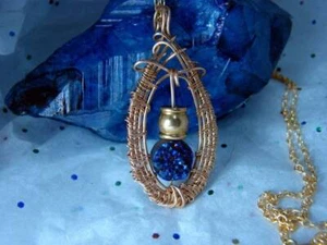 EICHE GEWEBT ANTIKE BRONZE KOBALTBLAU DRUZY DRUSY ANHÄNGER Hill Tribe Perle 16" - Bild 1 von 2