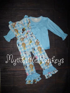 NEW Bluey Boutique Girls Long Sleeve Shirt Overalls Outfit Set  - Picture 1 of 7