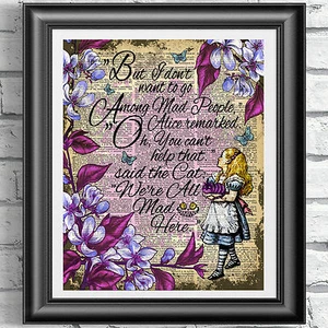 Original ART Print DICTIONARY ANTIQUE BOOK PAGE Alice in Wonderland Cheshire Cat - Picture 1 of 4