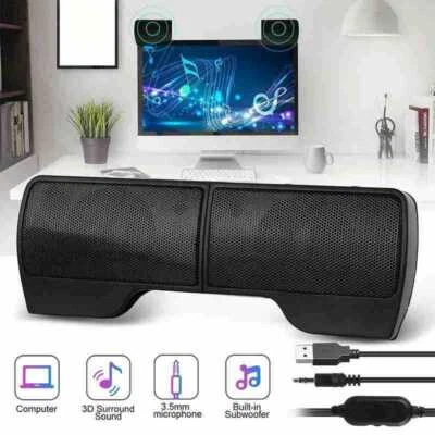 Lautsprecher USB Power Clip-On Computer Stereo Soundbar 3,5mm für Desktop Laptop PC - Bild 1 von 4