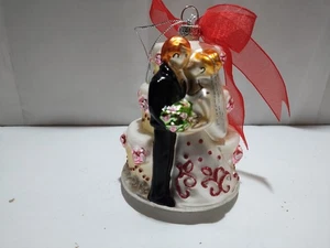 Bride & Groom  Cake Blown Glass Christmas Ornament Wedding Gift Cake Topper - Picture 1 of 18