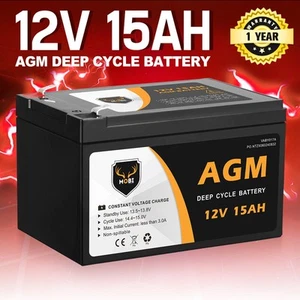 Mobi 15AH 12V AGM Battery Deep Cycle Camping Marine Solar SLA Lead Acid - Picture 1 of 10