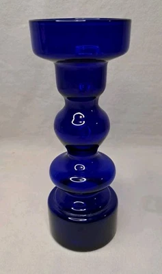 Vaso Pompador Vintage MCM Azul Cobalto 5 Argolas/Suporte de Vela 7" de Altura - Imagem 1 de 4