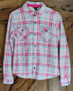 Eddie Bauer Kids Plaid Shirt Jacket Shacket Faux Fur Lined Pink Girls Size 14/16 - Picture 1 of 12