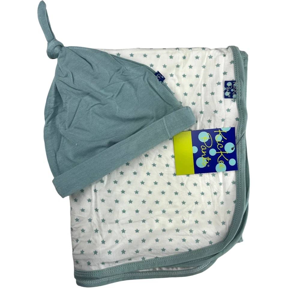 KicKee Pants Tiny Stars Bamboo Swaddle Blanket Knot Hat Set Newborn Infant NWT - Image 1 of 3
