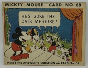Rare 1935 Mickey Mouse Gum Card #68 HE'S SURE THE CAT'S ME-OUSE! - Picture 1 of 2