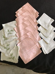 3 SETS OF VINTAGE LINEN NAPKINS--8 PINK DAMASH, 4 EMBROIDERED, 4 OTHER - Picture 1 of 4